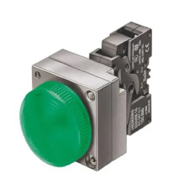 LÁMPARA DE SEÑALIZACIÓN, 22MM, REDONDA, METAL, VERDE, LENTE, ANILLOS CONCÉNTRICOS, CON SOPORTE, PORTALÁMPARAS, CON LED INTEGRADO AC 110V, BORNES DE TORNILLO