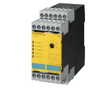 Módulo de seguridad SIRIUS con circuitos de habilitación de relé (FK) DC 24 V, 45 mm borne de tornillo FK instantáneo: 2 NA FK retardado: 2 NA, 0,5…30 s MK: 1 NC ARRANQUE AUTOMÁTICO aparato base máximo alcanzado SIL: 3/2, PL: e/d/d