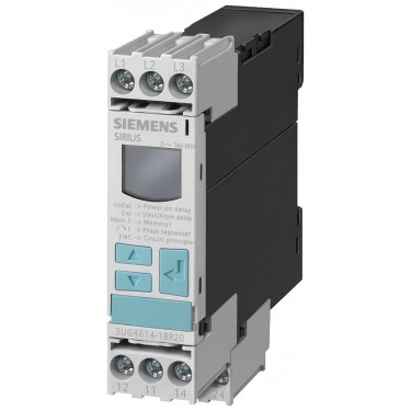 Relé supervisor de voltaje ajustable digital falla de secuencia 3x 90-690 VAC, 15-70 Hz, contactos conmutados Histéresis 1-20 V 0-20 s cada uno para Umin y Umax 1 CO para Umin 1 CO para tornillo Umax Terminal Subtensión y sobretensión 160-690 V Siemens