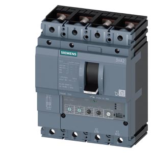 Disyuntor 3VA2 IEC Frame 250 clase de poder de corte M Icu=55 kA a 415 V 4 polos, protección de línea ETU350, LSI, In=250 A protección de sobrecarga Ir=100 A...250 A protección de cortocircuito Isd=1,5...10 x Ir, Ii=10 x In protección del conductor neutro