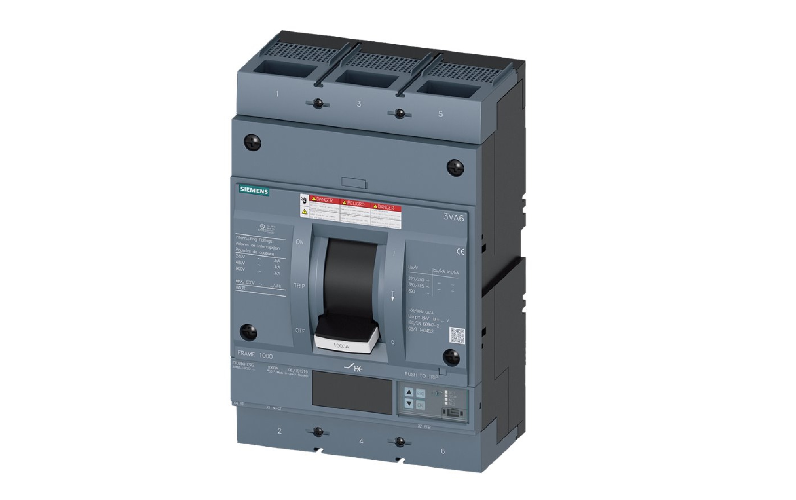 Breaker automático siemens 3VA6 LSIG de 3 polo, 1000A, 600Vac,,