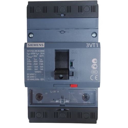 Breaker Siemens 3VT1702 3P 20A 415Vac