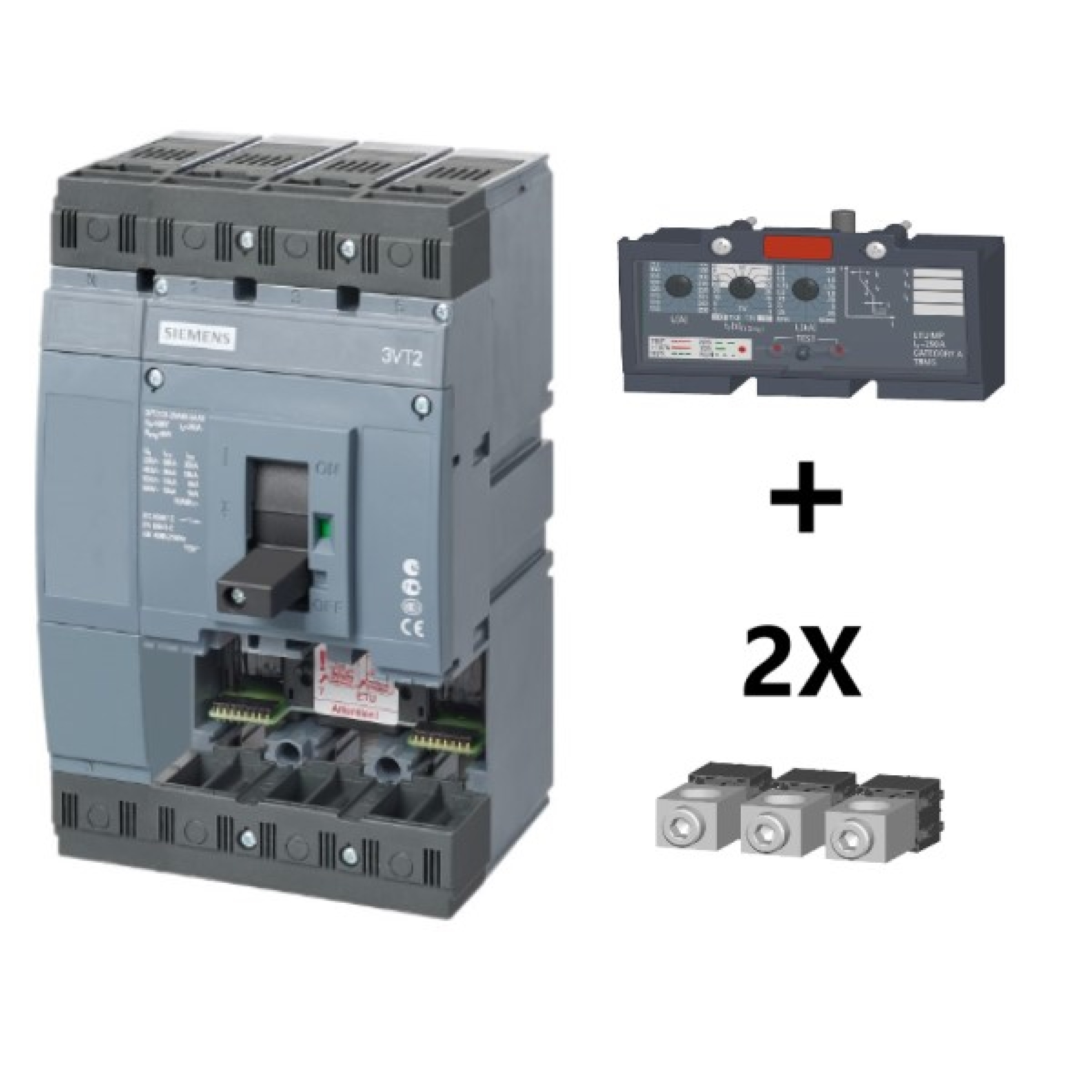 Breaker automático de caja moldeada Icu=36 kA 415Vac 4 polos con unidad de disparo  3VT9216-6AC00 termomagnetica y 3 terminales de 3VT9215-4TD30.