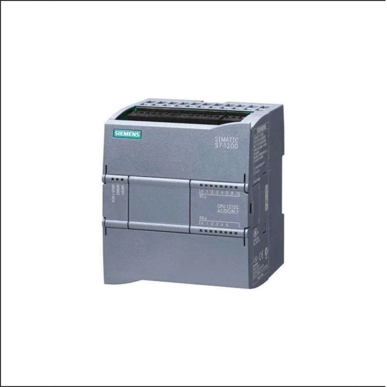 SIMATIC S7-1200, CPU 1212C, CPU compacta AC/DC/relé, E/S INTEGRADAS: 8 DI DC 24V; 6 DO, relé 2 A; 2 AI 0-10V DC, alimentación: AC 85-264 V AC con 47-63 Hz, memoria de programas/datos 25 KB