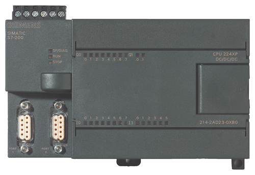 CPU Siemens SIMATIC S7-224XP (6ES7214-2BD23-0XB0). Alimentación AC. E/S: 14DI/10DO (Relé), 2AI/1AO. 2 puertos RS-485. Alto rendimiento para serie S7-200. Producto descontinuado, disponible como repuesto industrial.