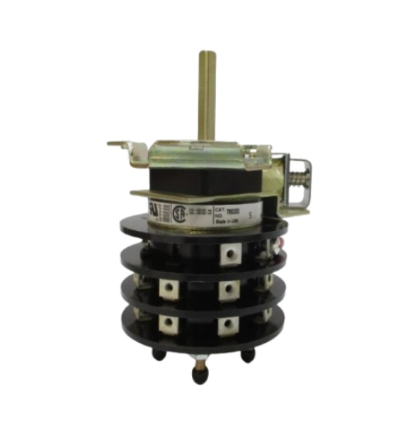 Interruptor selector rotativo multiposición, capacidad de 20A a 120/240 VCA.