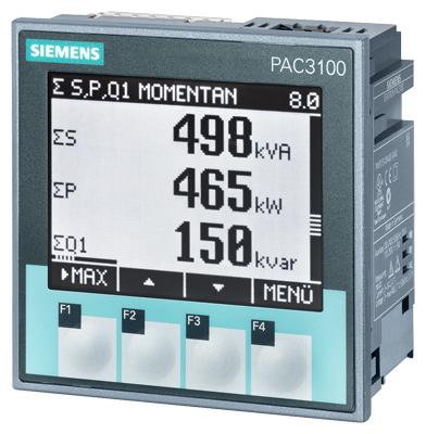 SENTRON, aparato de medida, 7KM PAC3100, LCD, L-L: 480 V, L-N: 277 V, 3 fases, Modbus RTU, activa/reactiva, Clase 1 según IEC61557-12 e IEC62053- 21, fuente de alimentación universal, AC/DC