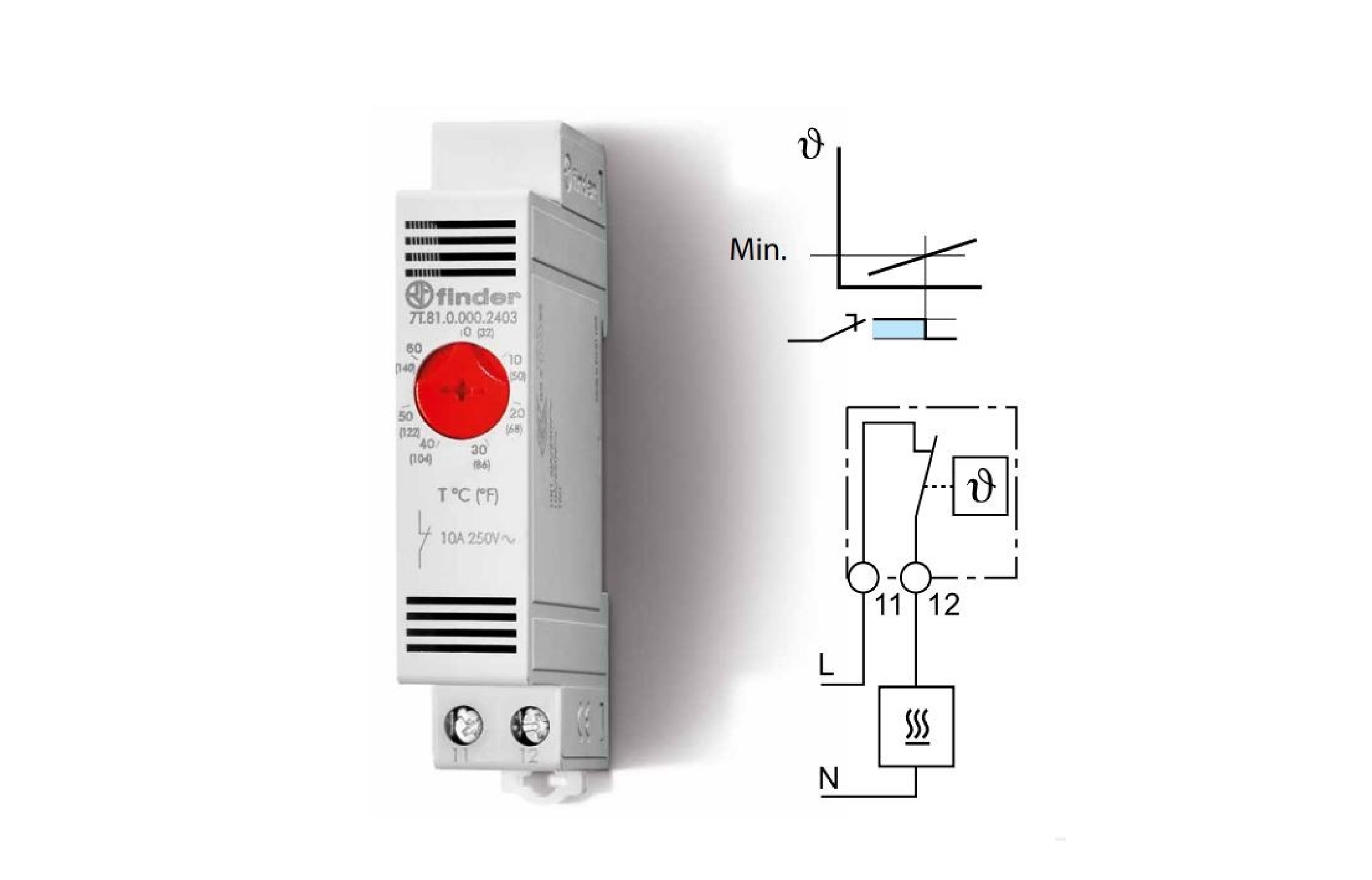 Termostato para el control térmico 250Vac. de 0...60°C