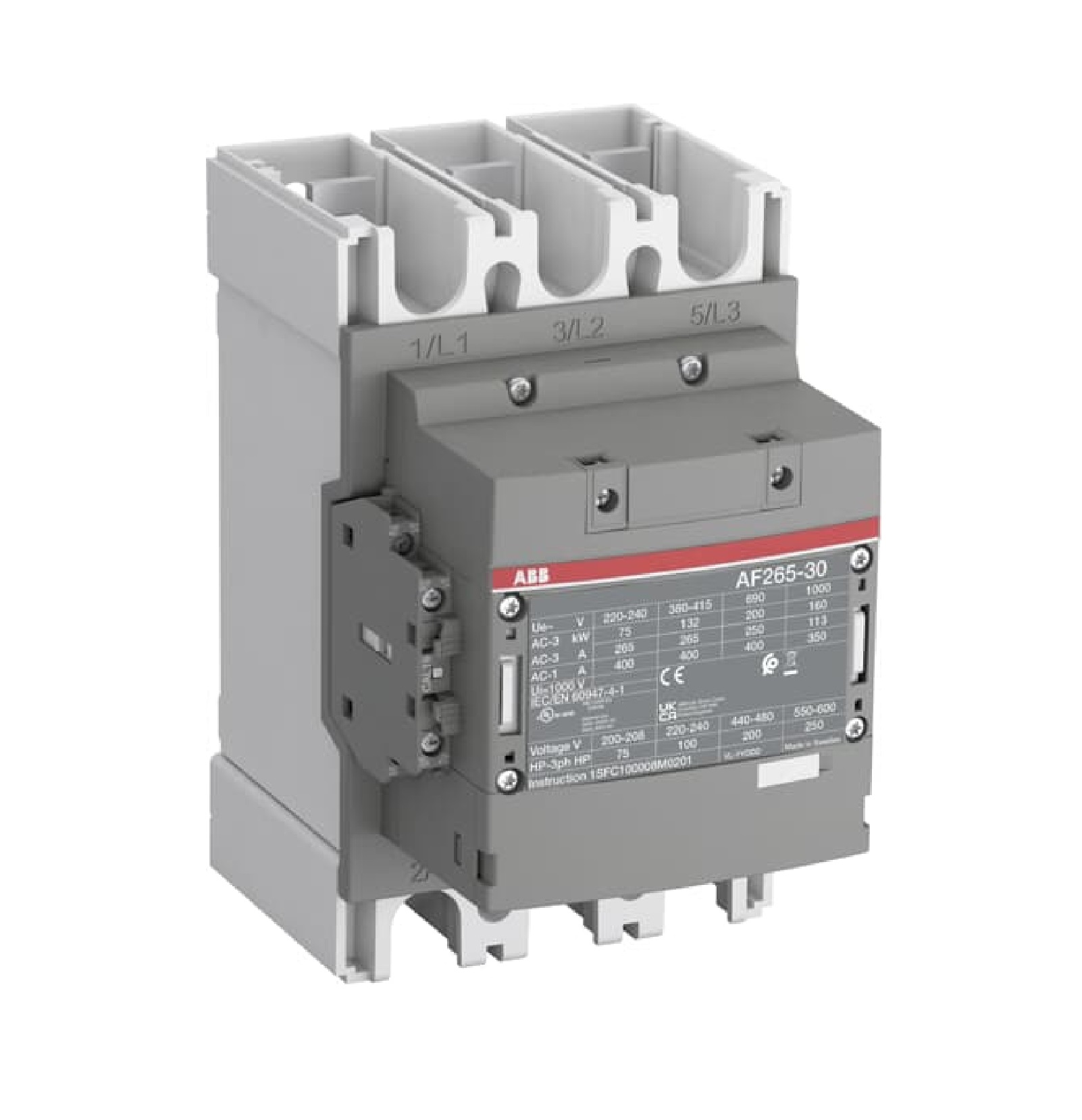 Contactor Marca ABB, 3P, AC3-265A, 690V, Bobina de rengo 100-250Vac/dc