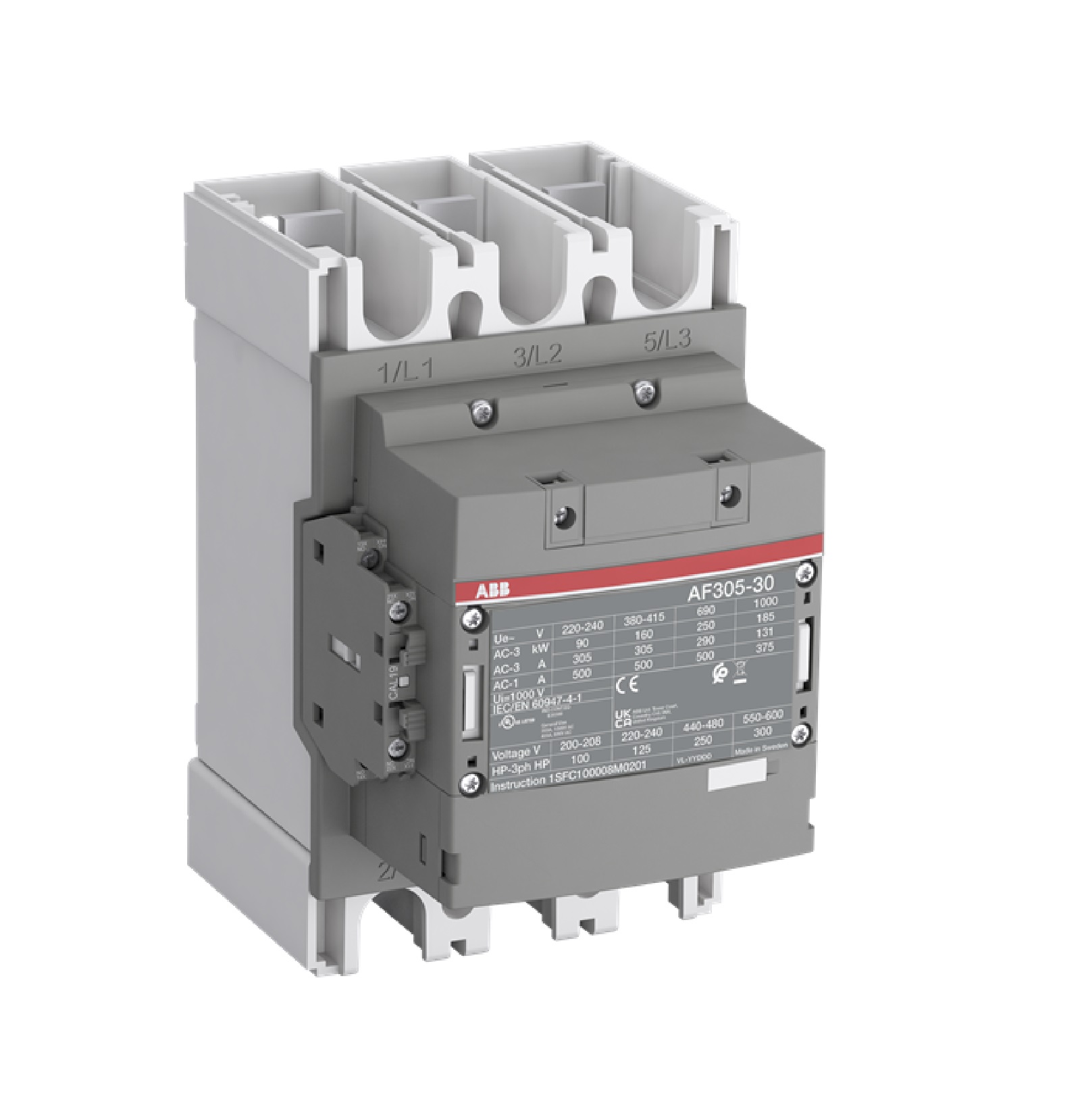 Contactor Marca ABB, 3P, AC3-305A, 690V, Bobina de rengo 100-250Vac/dc