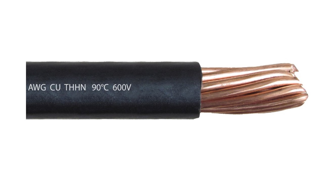 Cable 1-0 AWG THHN de cobre 90°C color negro