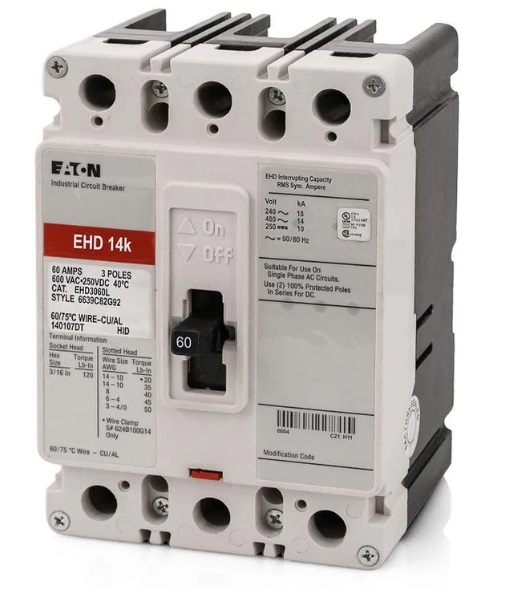 Breaker 3P, 20A, 240V-18kA, 480V-14kA Marca EATON