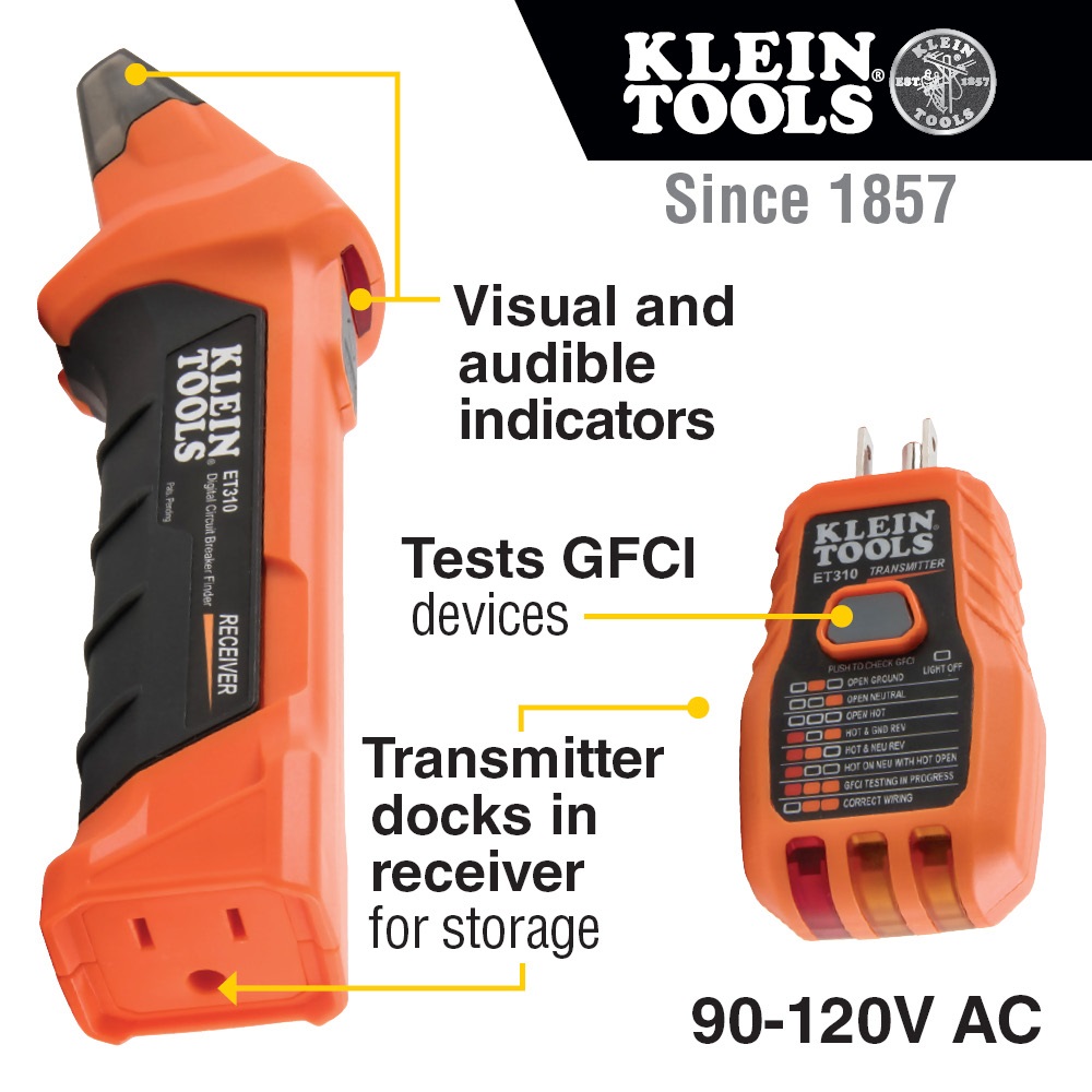 Detector digital de circuito, incluye Transmisor, receptor, manual de usuario y batería de 9 V para receptor, IP40.