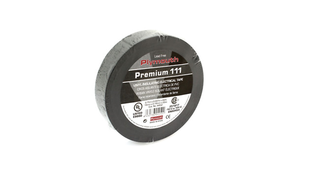 teipe negro 19mm x 0,18mm x 20m marca plymouth