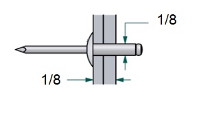Remache ala ancha, diámetro 1/8'' y Rango de agarre 1/16'' a 1/8''