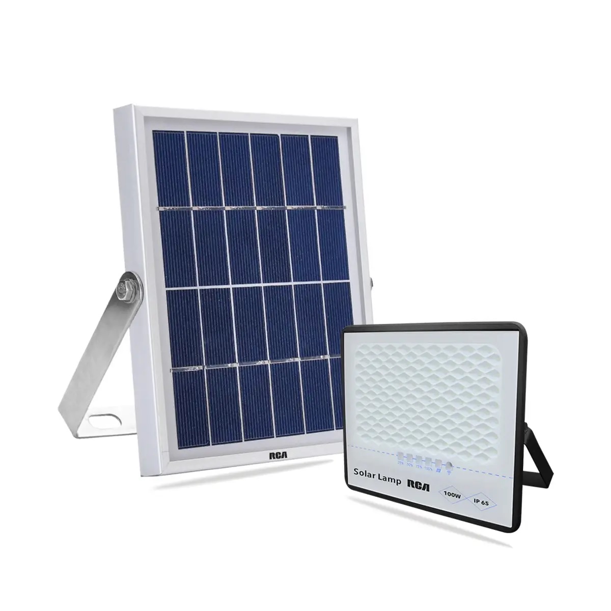 Reflector Led con Panel Solar 100W, 5H de carga y 12H de funcionamiento. Bacterias de litio.IP65. RCA