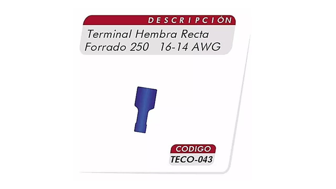 Terminal tipo horquilla 1/4 para conductores de cobre calibre 16-14AWG Azul