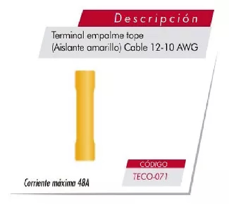 Terminal tipo empalme tope para conductores de cobre calibre 12-10AWG Amarillo