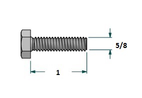 Tornillo hexagonal UNF D5/8x LR1 con 18 hilos para llave 15/16 realizado en acero zincado