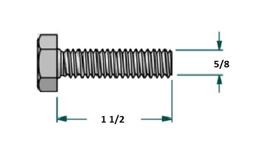 Tornillo hexagonal UNF D5/8 x LR1 1/2 con 18 hilos para llave 15/16realizado en acero zincado