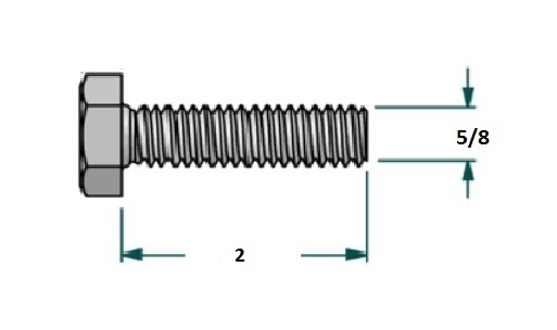 Tornillo hexagonal UNF D5/8 x LR2 con 18 hilos para llave 15/16 realizado en acero zincado