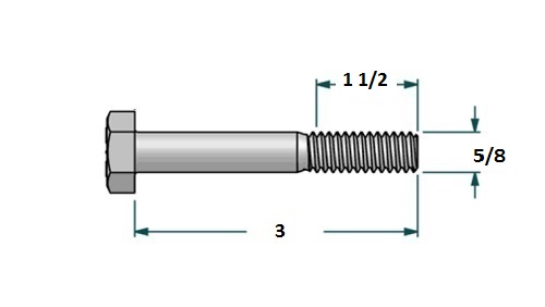 Tornillo hexagonal UNF D5/8 x L3 R 1 1/2con 18 hilos para llave 15/16 realizado en acero zincado