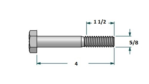 Tornillo hexagonal UNF D5/8 x L4 R 1 1/2con 18 hilos para llave 15/16 realizado en acero zincado