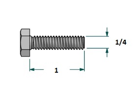 Tornillo hexagonal UNF D1/4 x LR1 con 28 hilos para llave 7/16 realizado en acero zincado