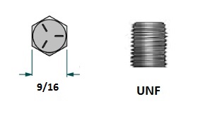 Tornillo hexagonal UNF D1/4 x LR1 con 28 hilos para llave 7/16 realizado en acero zincado