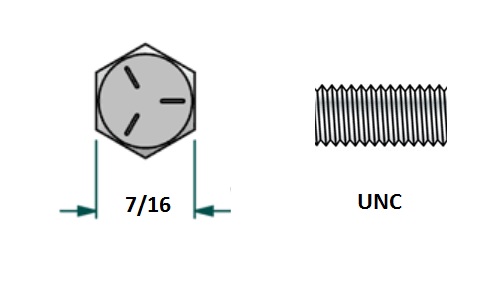 Tornillo hexagonal UNC D1/4 x L1 1/2 R3/4 con 20 hilos para llave 7/16 realizado en acero zincado