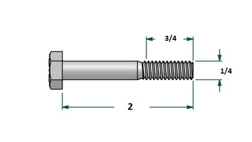 Tornillo hexagonal UNF D1/4 x L2 R3/4 con 28 hilos para llave 7/16 realizado en acero zincado