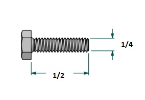 Tornillo hexagonal UNF D1/4 x LR1/2 con 28 hilos para llave 7/16 realizado en acero zincado