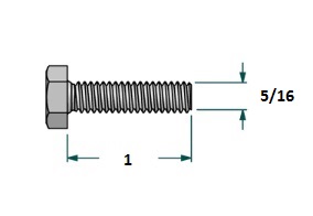 Tornillo hexagonal UNF D5/16 x LR1 con 24 hilos para llave 1/2 realizado en acero zincado