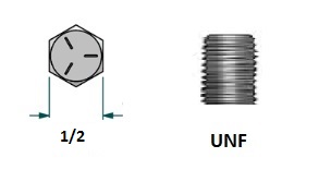 Tornillo hexagonal UNF D5/16 x LR1 con 24 hilos para llave 1/2 realizado en acero zincado