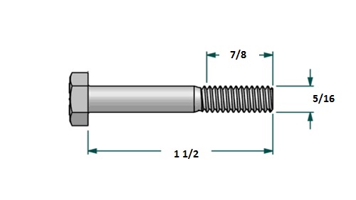 Tornillo hexagonal UNF D5/16 x L1 1/2 R7/8 con 24 hilos para llave 1/2 realizado en acero zincado