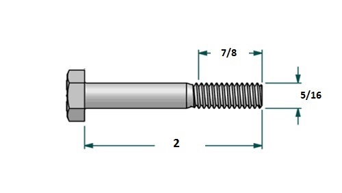 Tornillo hexagonal UNF D5/16 x L2 R7/8 con 24 hilos para llave 1/2 realizado en acero zincado