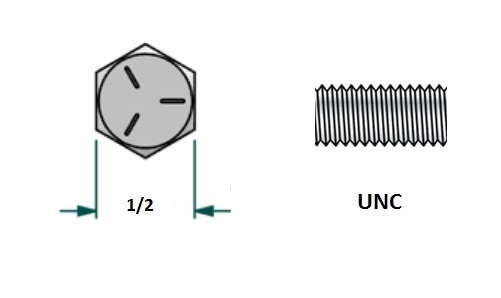 Tornillo hexagonal UNC D5/16 x L2 R7/8 con 18 hilos para llave 1/2 realizado en acero zincado