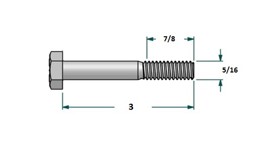 Tornillo hexagonal UNF D5/16 x L3 R7/8 con 24 hilos para llave 1/2 realizado en acero zincado