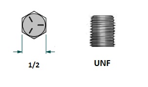 Tornillo hexagonal UNF D5/16 x LR1/2 con 24 hilos para llave 1/2 realizado en acero zincado