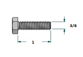 Tornillo hexagonal UNC D3/8 x LR1 con 24 hilos para llave 9/16 realizado en acero zincado