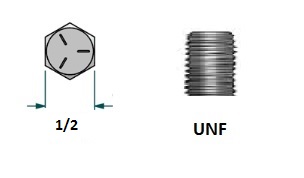 Tornillo hexagonal UNC D3/8 x LR1 con 24 hilos para llave 9/16 realizado en acero zincado