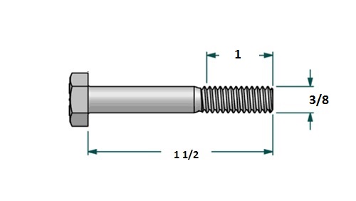 Tornillo hexagonal UNF D3/8 x L1 1/2 R1 con 24 hilos para llave 9/16 realizado en acero zincado