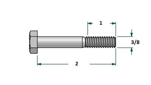 Tornillo hexagonal UNF D3/8 x L2 R1 con 24 hilos para llave 9/16 realizado en acero zincado