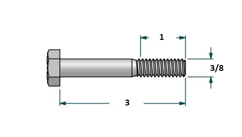 Tornillo hexagonal UNF D3/8 x L3 R1 con 24 hilos para llave 9/16 realizado en acero zincado