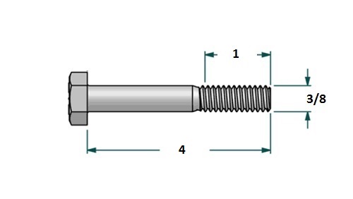 Tornillo hexagonal UNF D3/8 x L4 R1 con 24 hilos para llave 9/16 realizado en acero zincado