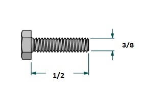 Tornillo hexagonal UNF D3/8 x LR1/2 con 24 hilos para llave 9/16 realizado en acero zincado