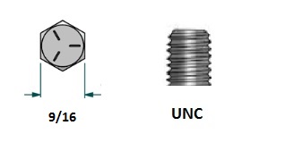 Tornillo hexagonal UNC D3/8 x LR1/2 con 16 hilos para llave 9/16 realizado en acero zincado