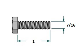 Tornillo hexagonal UNF D7/16 x LR1 con 20 hilos para llave 5/8 realizado en acero zincado