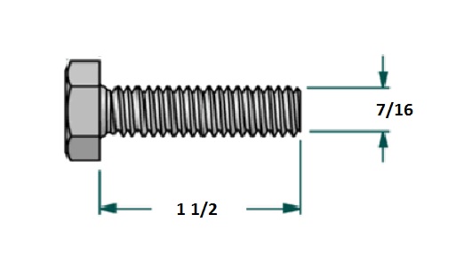 Tornillo hexagonal UNF D7/16 x LR1 1/2 con 20 hilos para llave 5/8 realizado en acero zincado