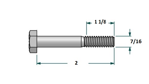 Tornillo hexagonal UNF D7/16 x L2 R 1 1/8 con 20 hilos para llave 5/8 realizado en acero zincado